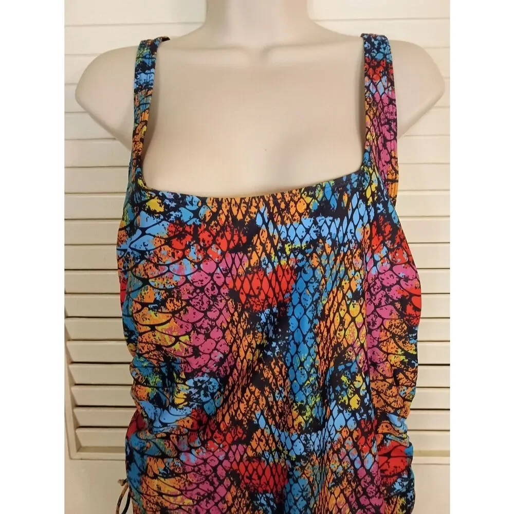 Plus-Size Multicolor Printed One-Piece Swimsuit